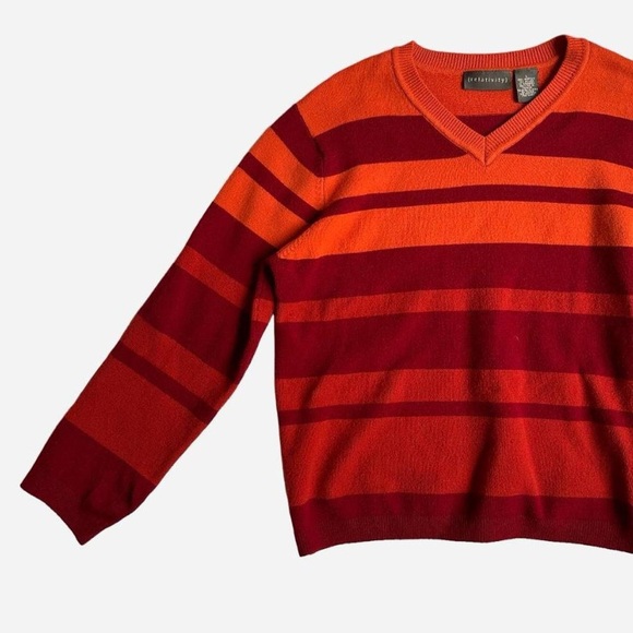Striped pullover v neck sweater in red & orange - Relativity - fits like size S - Picture 3 of 7